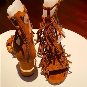 Stuart Weitzman Fringe Open Toe Sandals